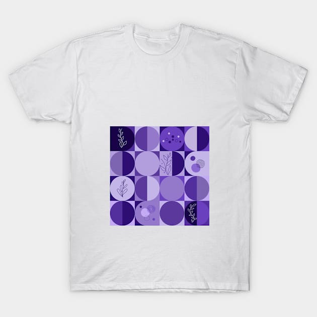 repeating geometry pattern, squares and circles, ornaments, violet color tones T-Shirt by Artpassion